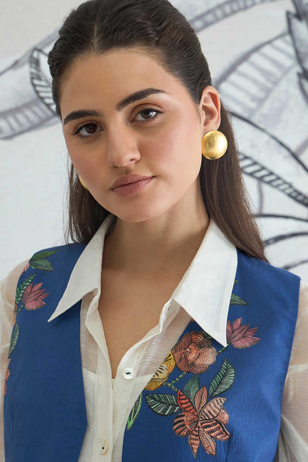 Blue Flower Waistcoat Jacket With White Shirt and Blue Flower Pants