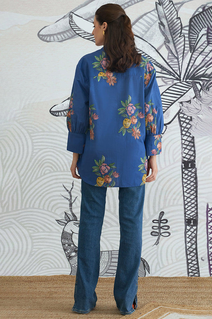 Blue Flower Big Collar Shirt