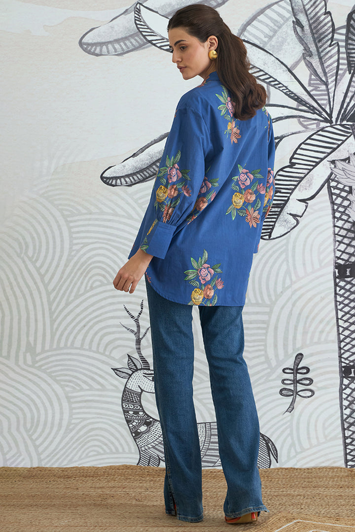 Blue Flower Big Collar Shirt