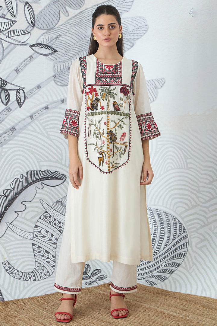Ivory Embroidery Kurta Set