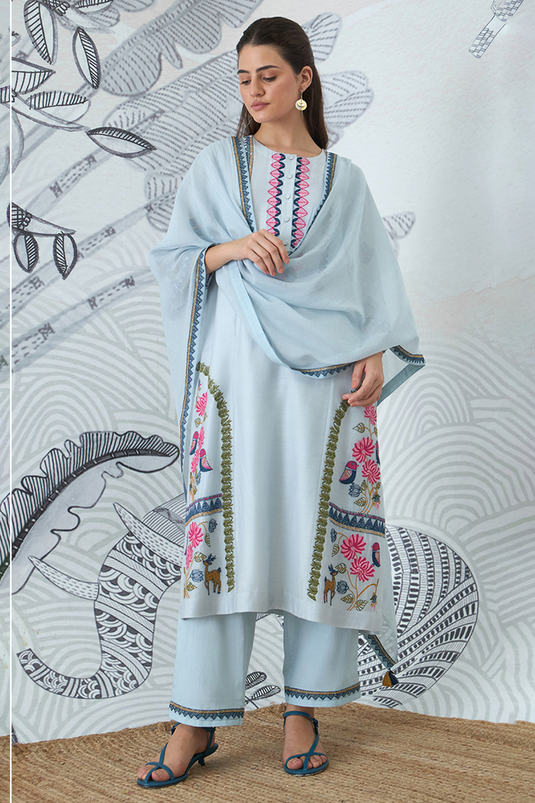 Powder Blue Embroidery Kurta Set