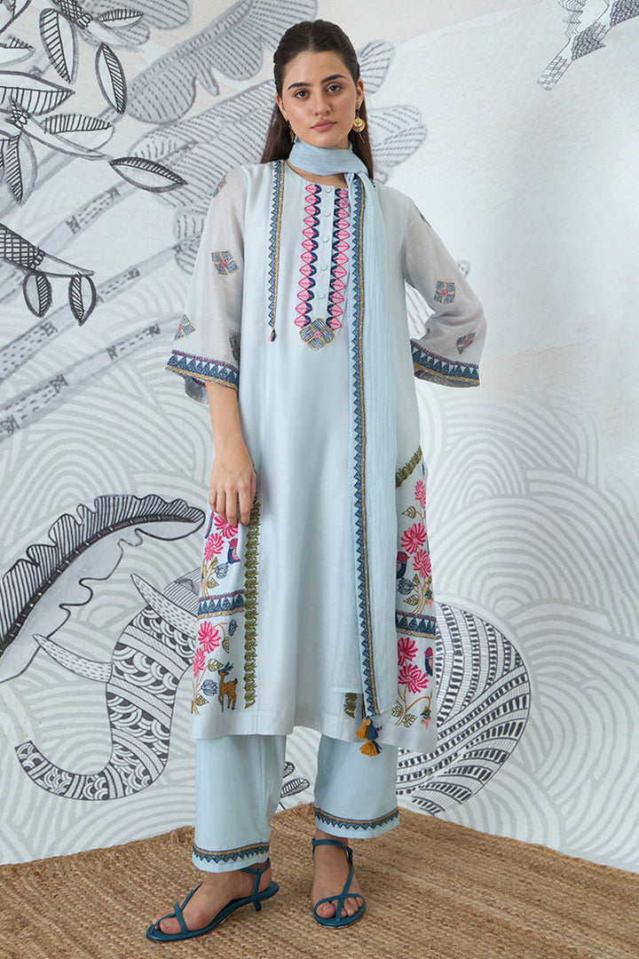 Powder Blue Embroidery Kurta Set