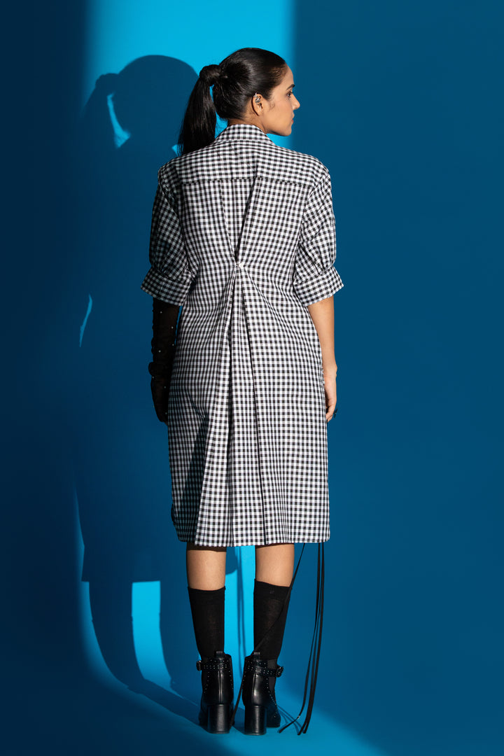 Hand embroidered shirt dress - Black Check