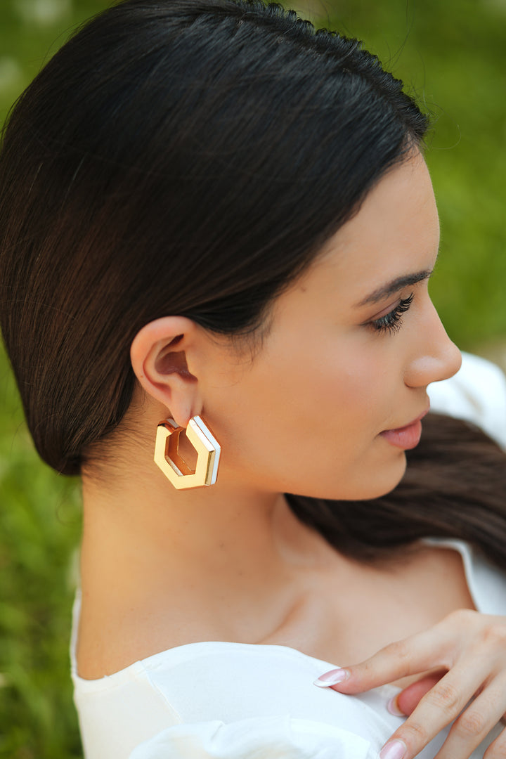 Helixa White Enamel Gold Hoops