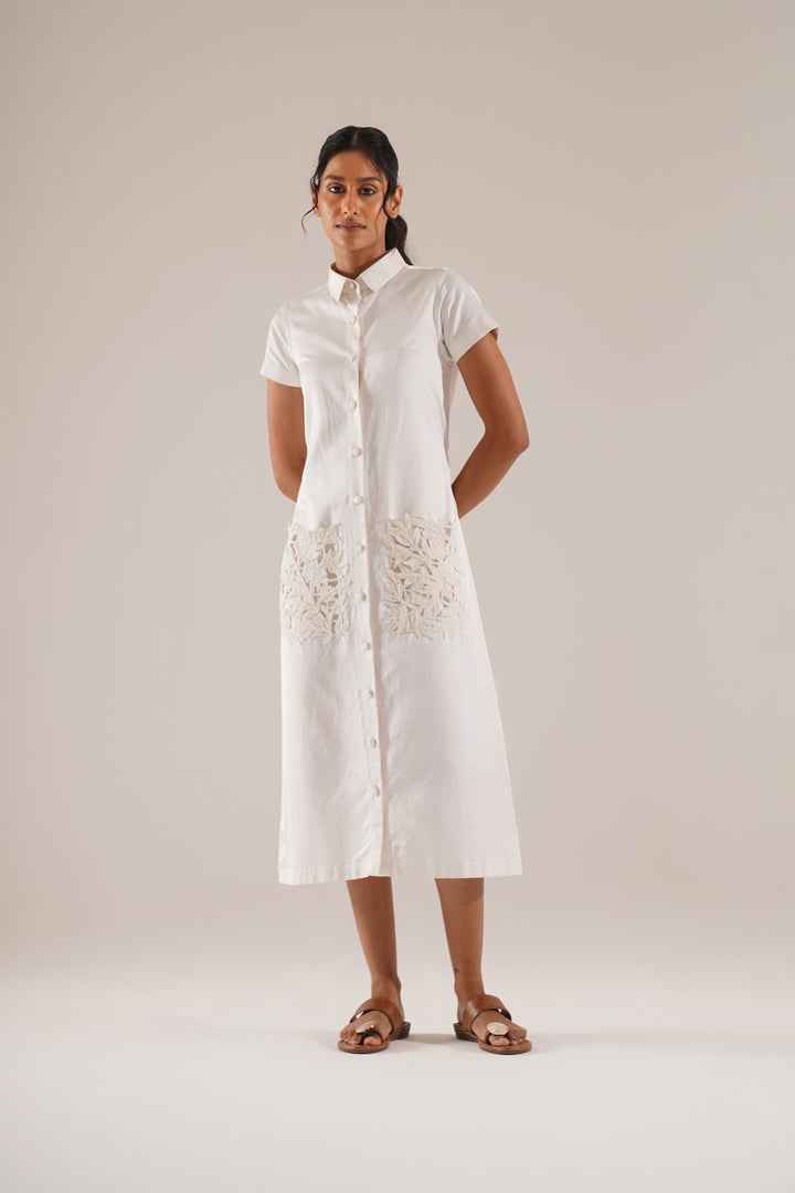 Leaf Pockets Shirt Dress