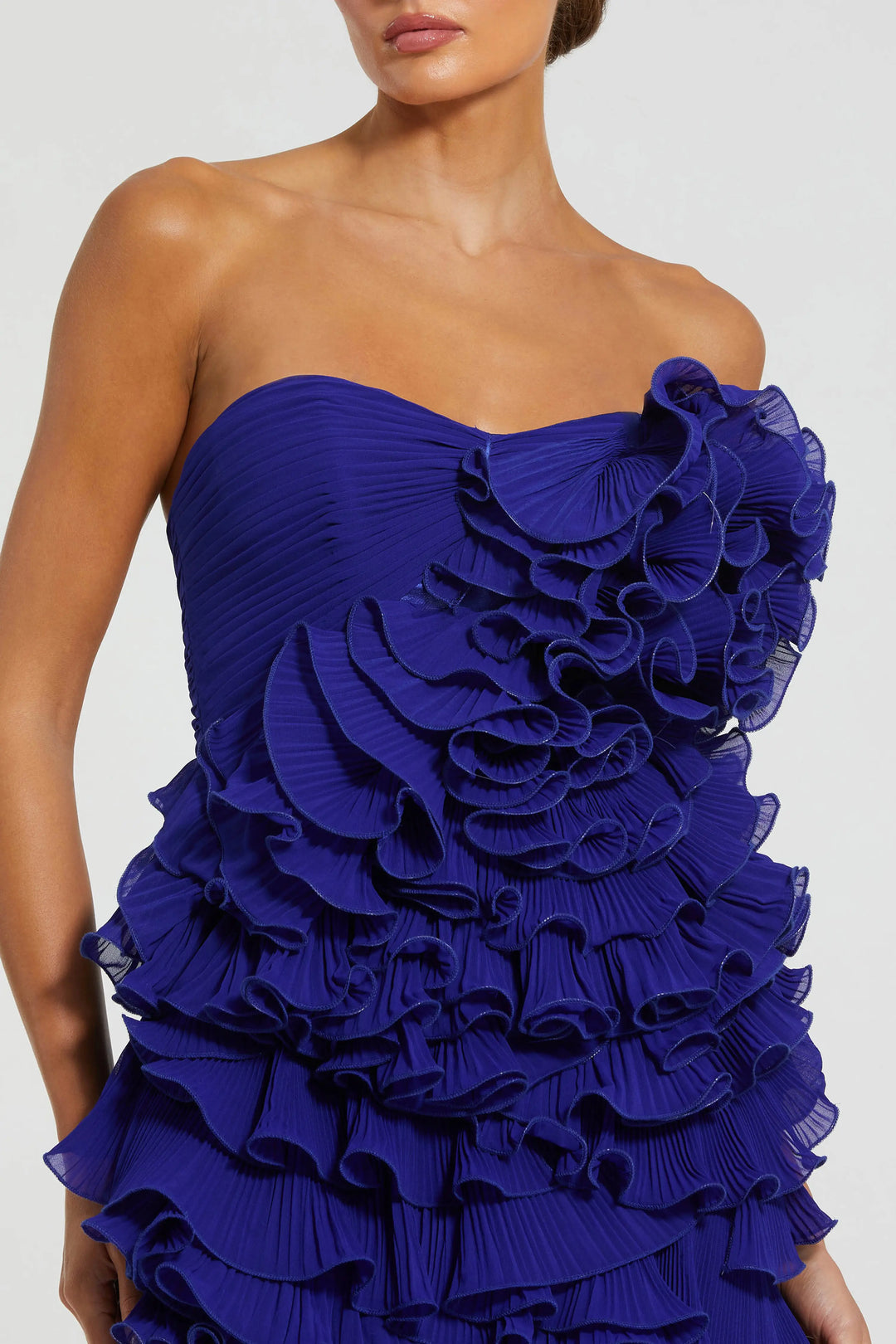 Blue Strapless Ruffle Mini Dress