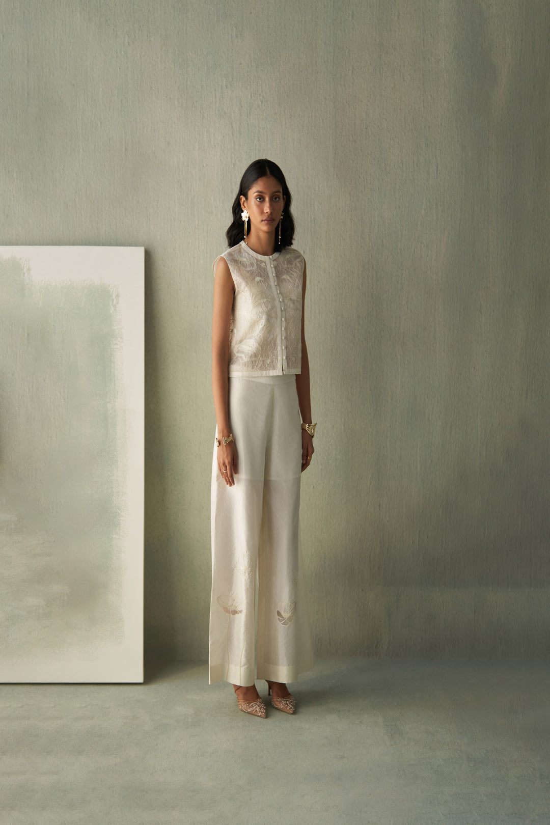 Foliage Cropped Jacket And Trousers Set