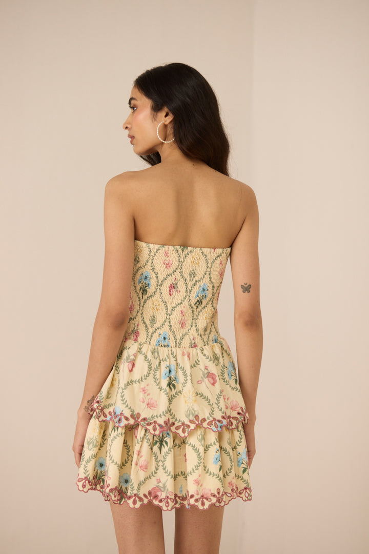 Apricot Mini Dress - Botanical Lattice