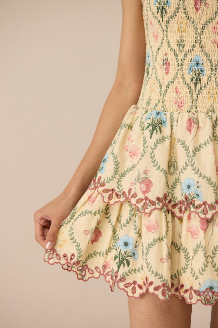 Apricot Mini Dress - Botanical Lattice