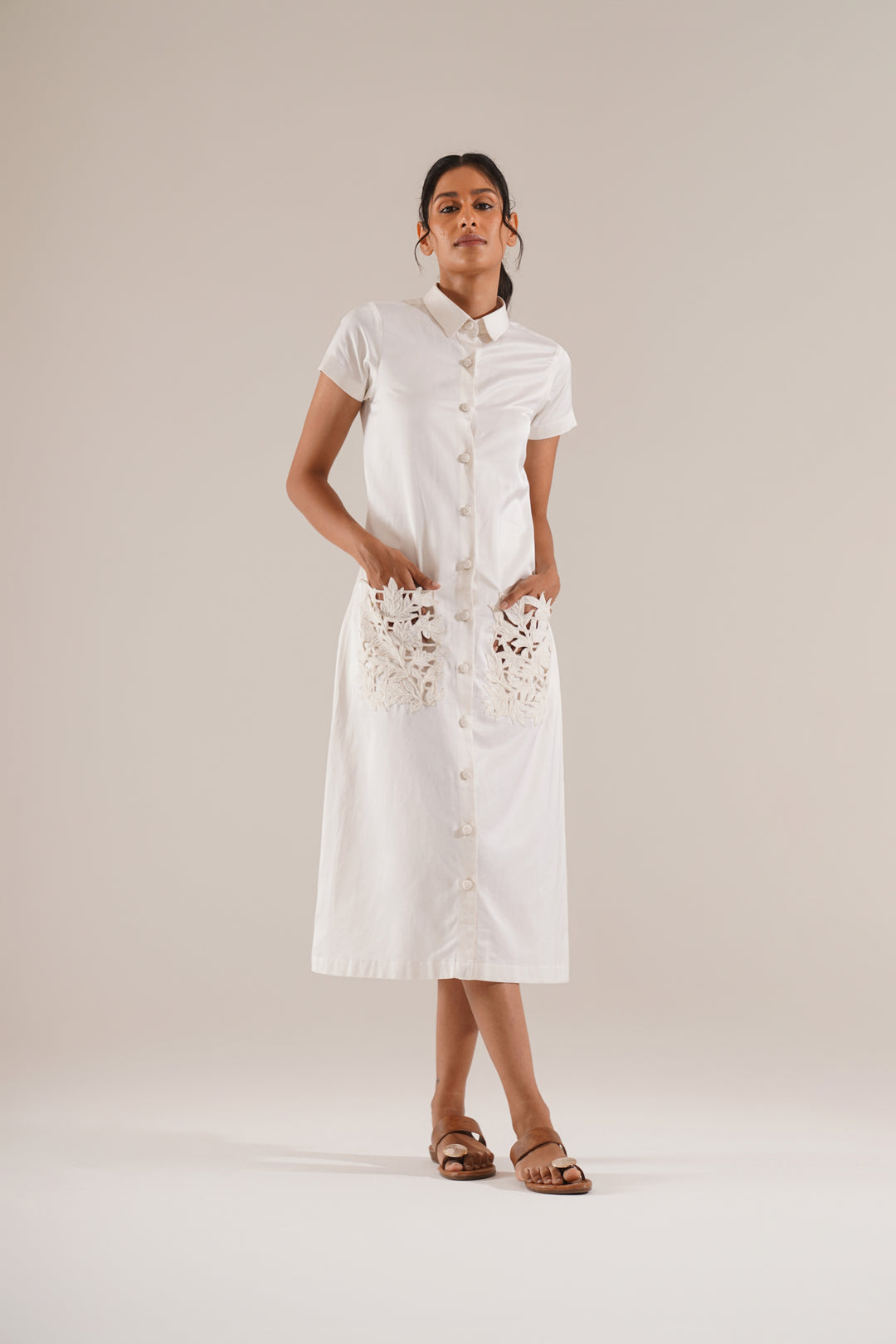 Leaf Pockets Shirt Dress