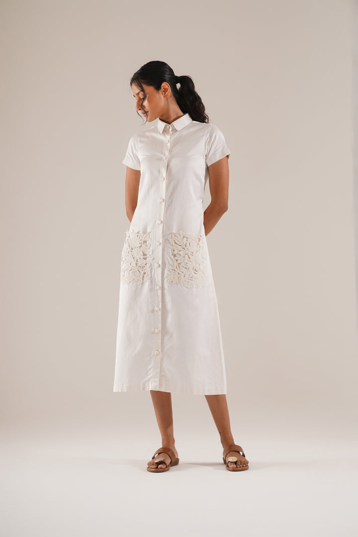 Leaf Pockets Shirt Dress