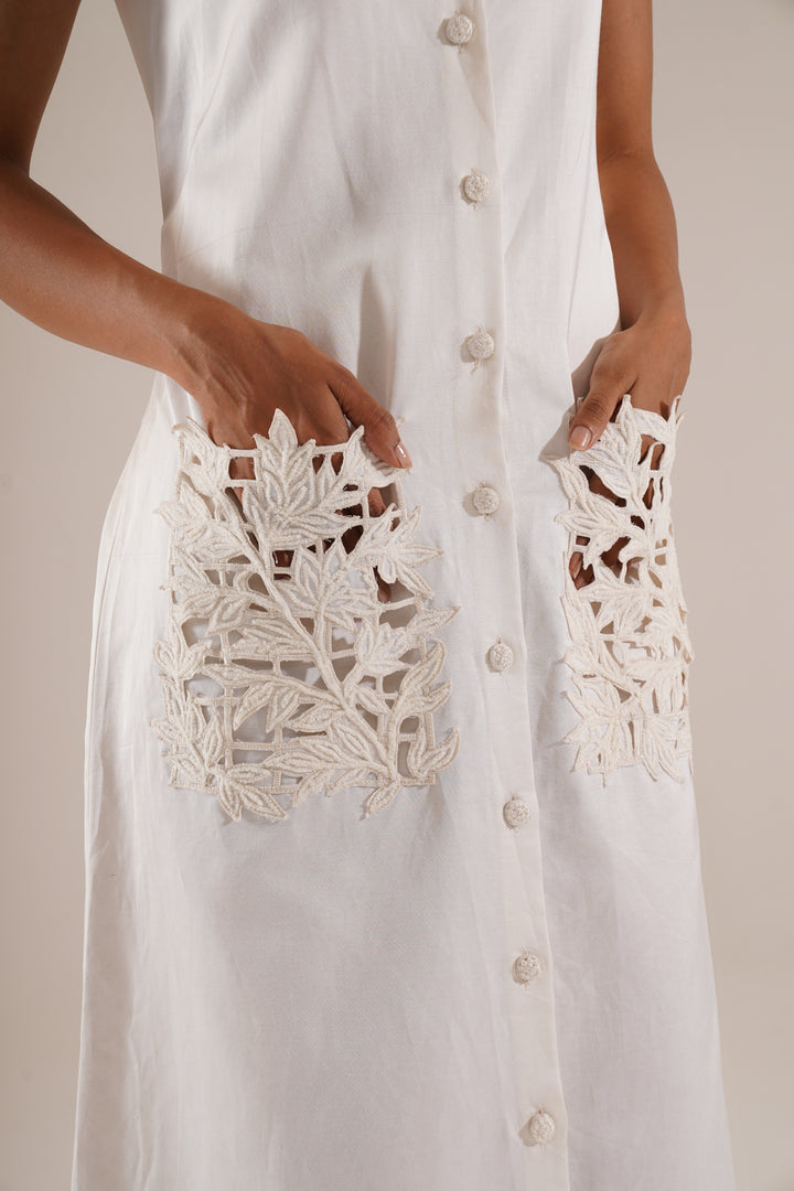 Leaf Pockets Shirt Dress