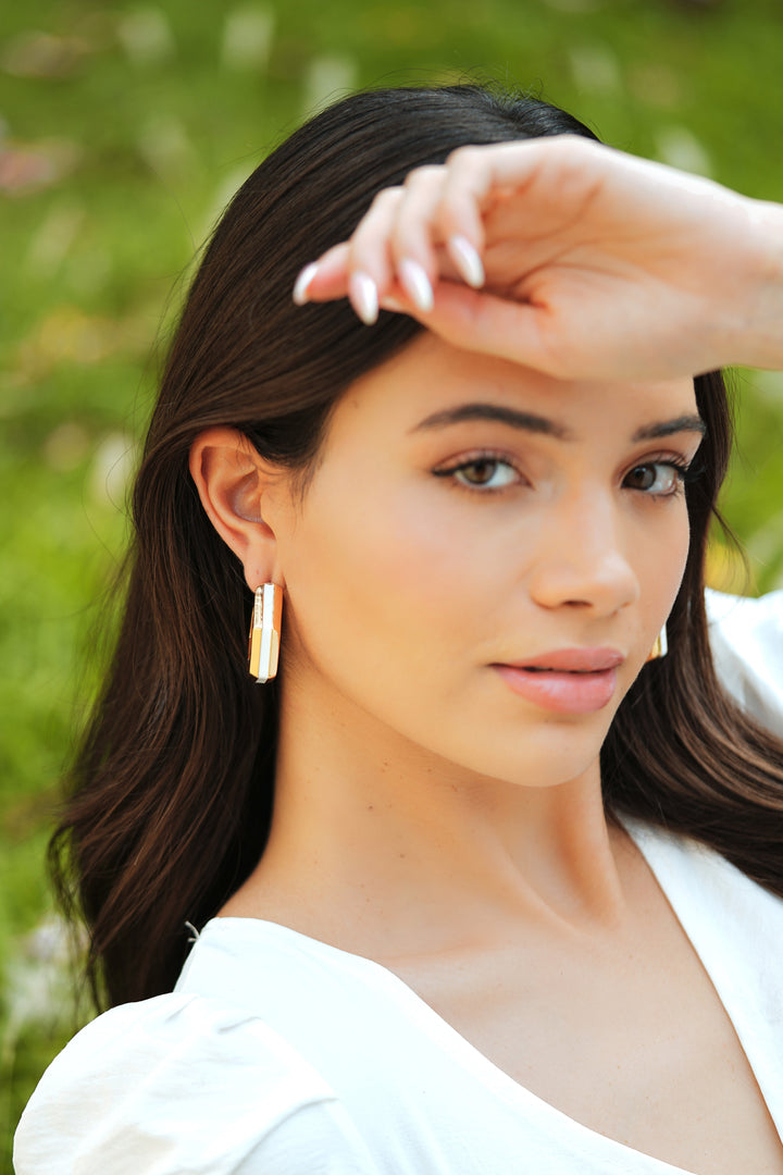 Helixa White Enamel Gold Hoops