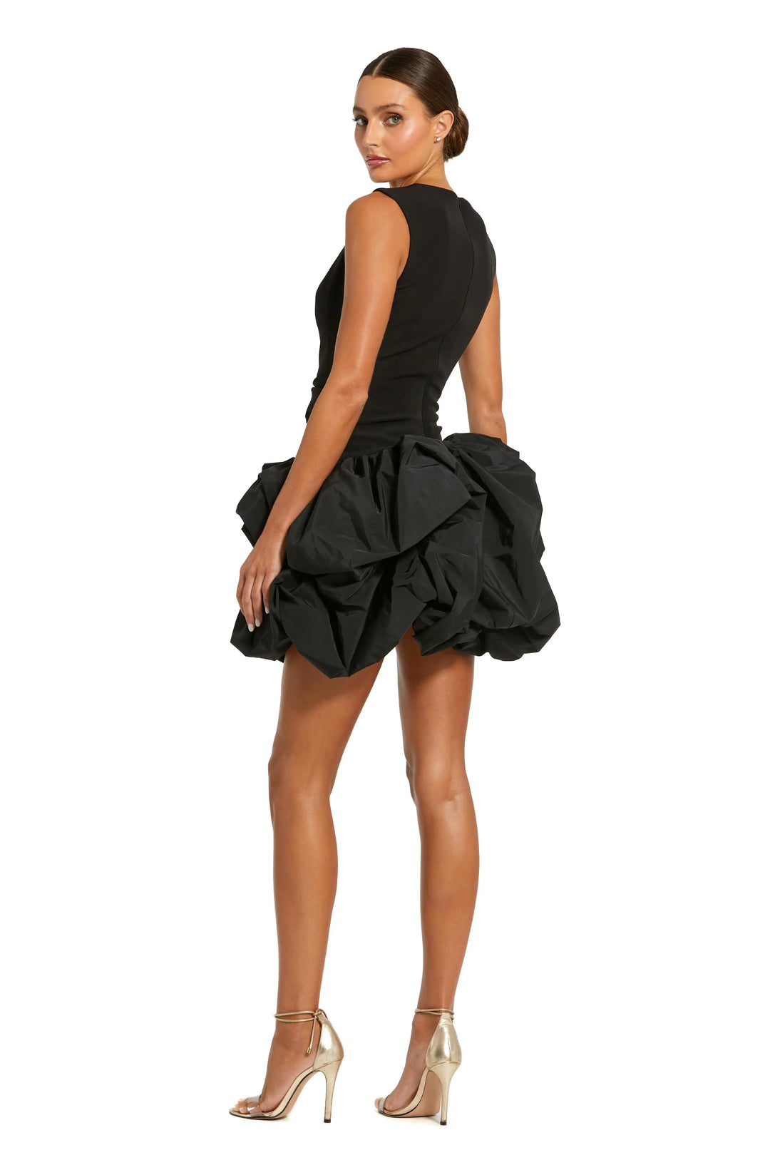 Black Sleeveless Crepe Bubble Skirt Mini Dress