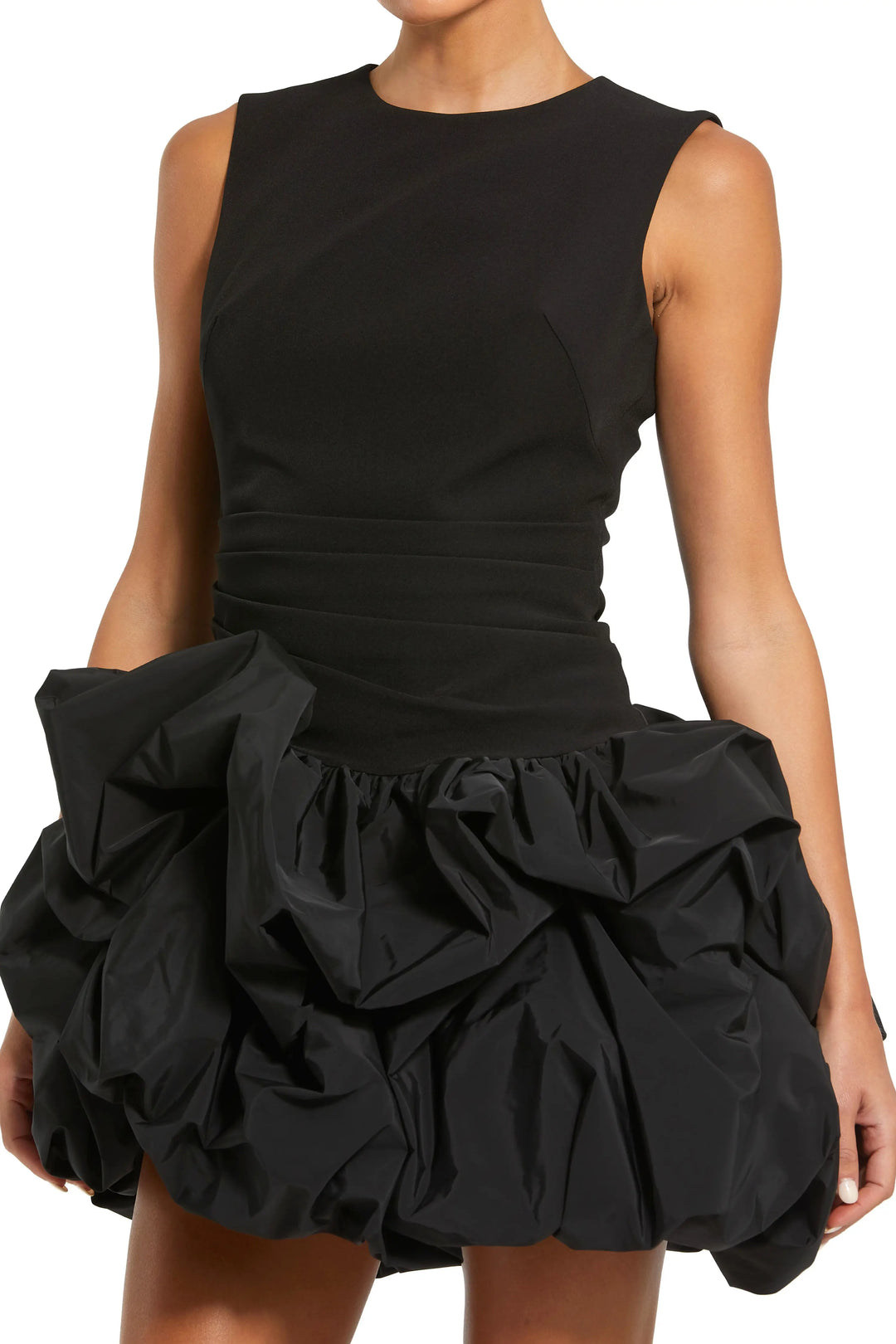 Black Sleeveless Crepe Bubble Skirt Mini Dress
