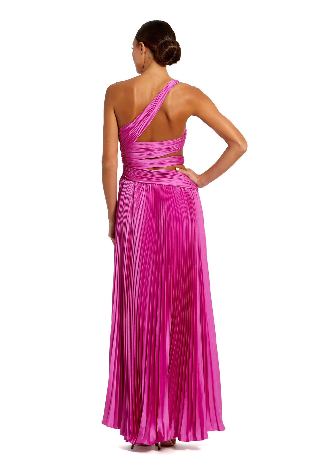 Purple One Shoulder Pleated Charmeuse Gown with Slit