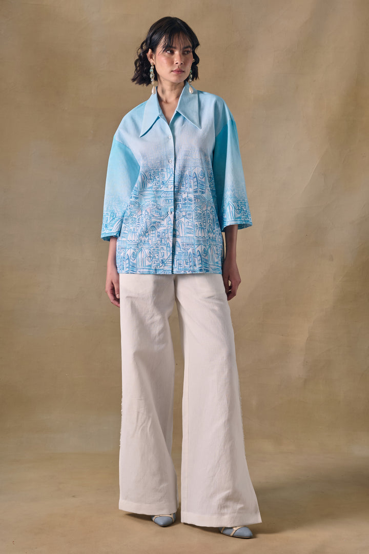 Blue Landscape Kimono Shirt