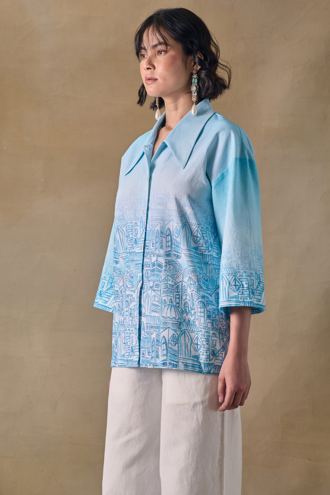 Blue Landscape Kimono Shirt