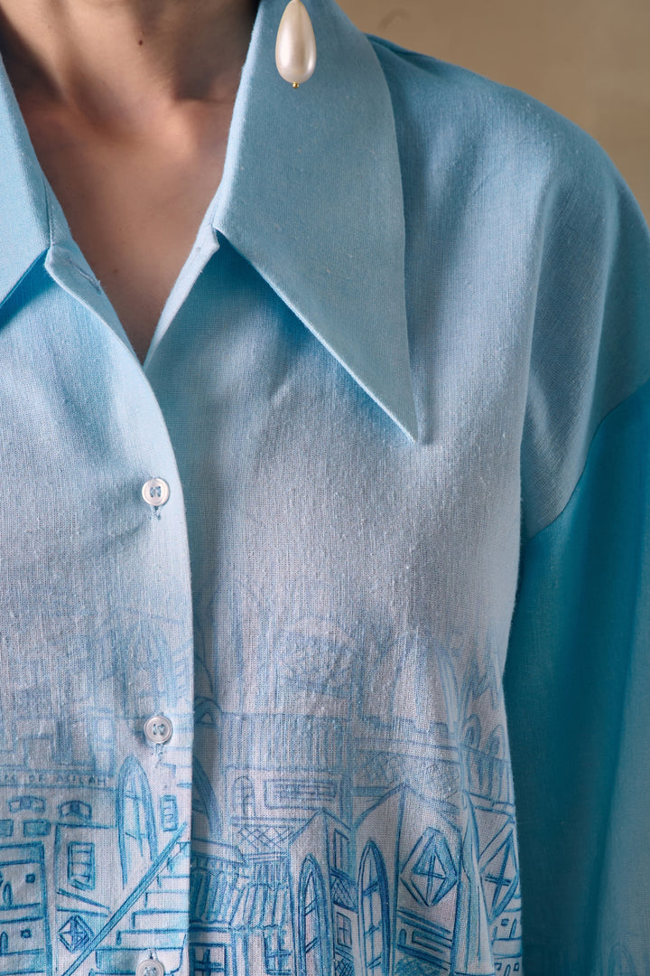 Blue Landscape Kimono Shirt