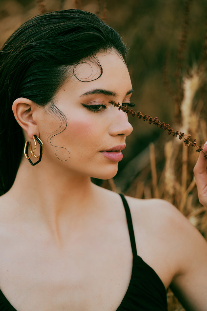 Small Trio Black Enamel Gold Hoops