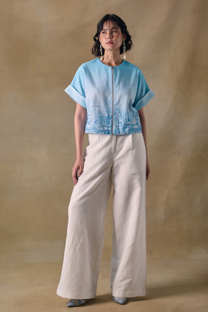 Blue Landscape Kimono Top