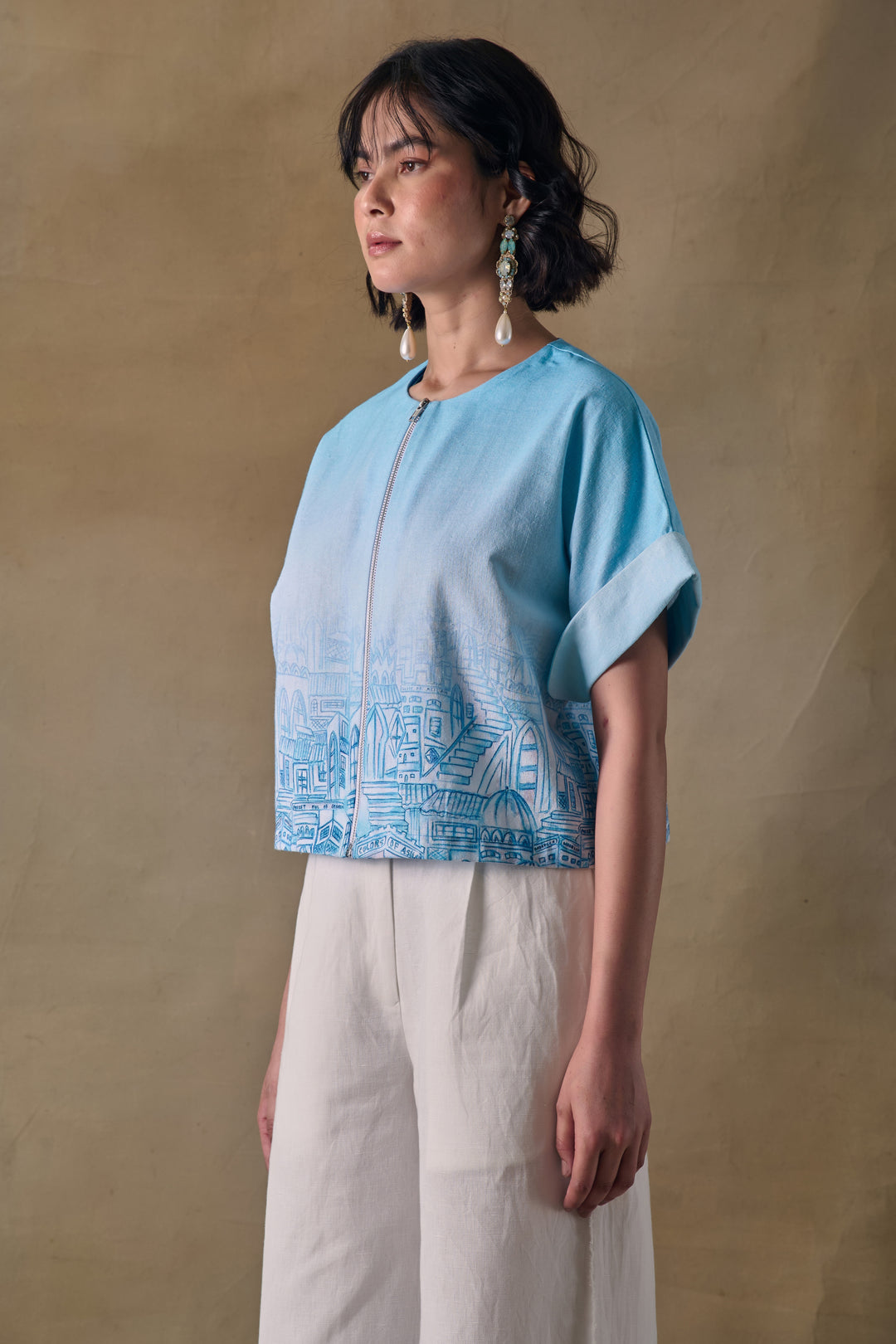 Blue Landscape Kimono Top