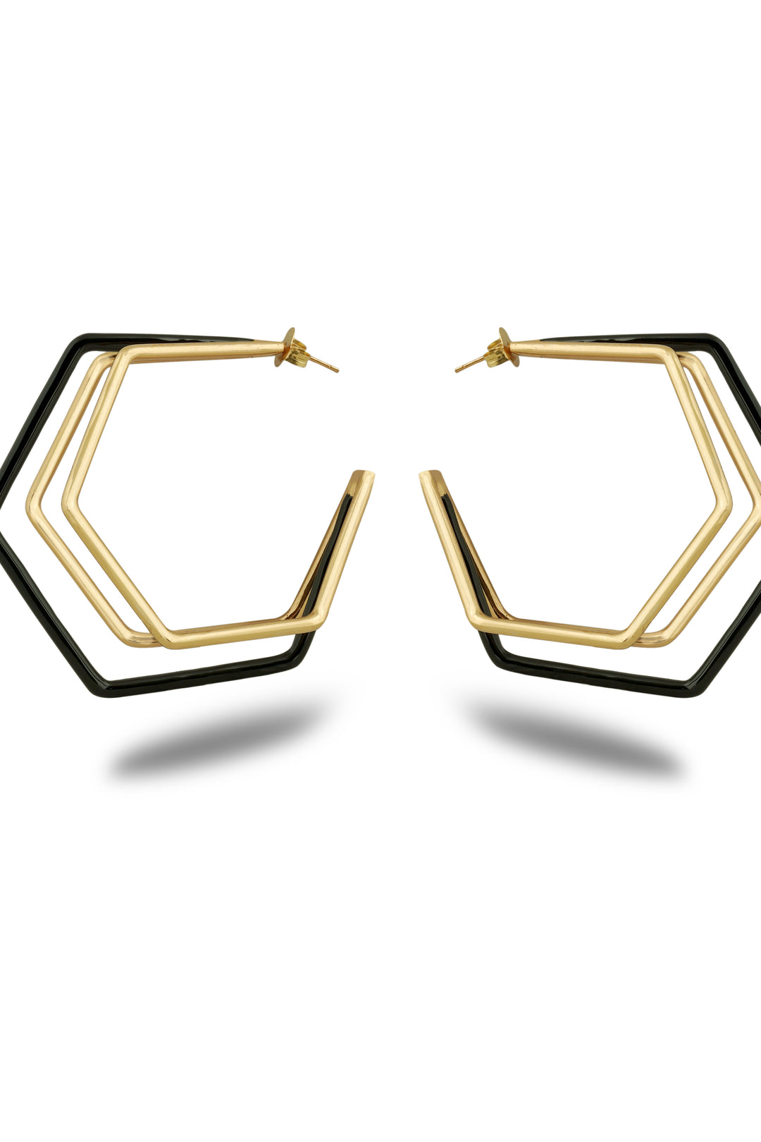 Small Trio Black Enamel Gold Hoops