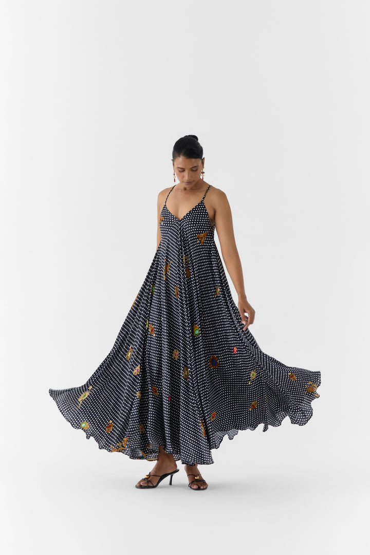 ONYX POLKA DOT STRAPPY DRESS