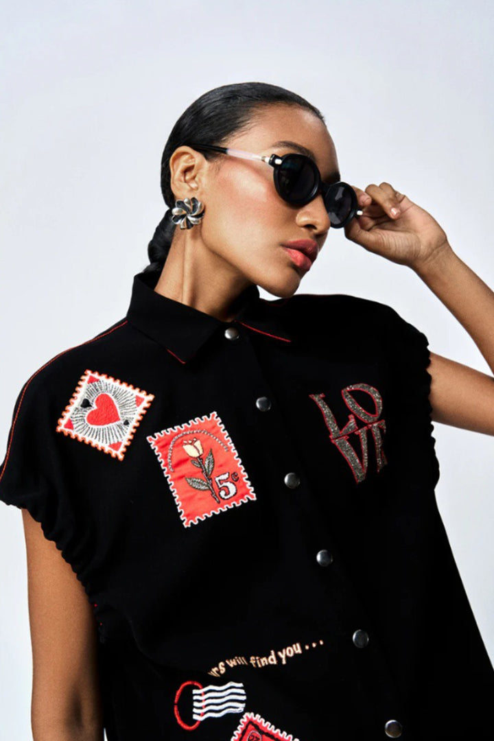 STAMP ELASTICATED TOP WITH FLARED PANTS