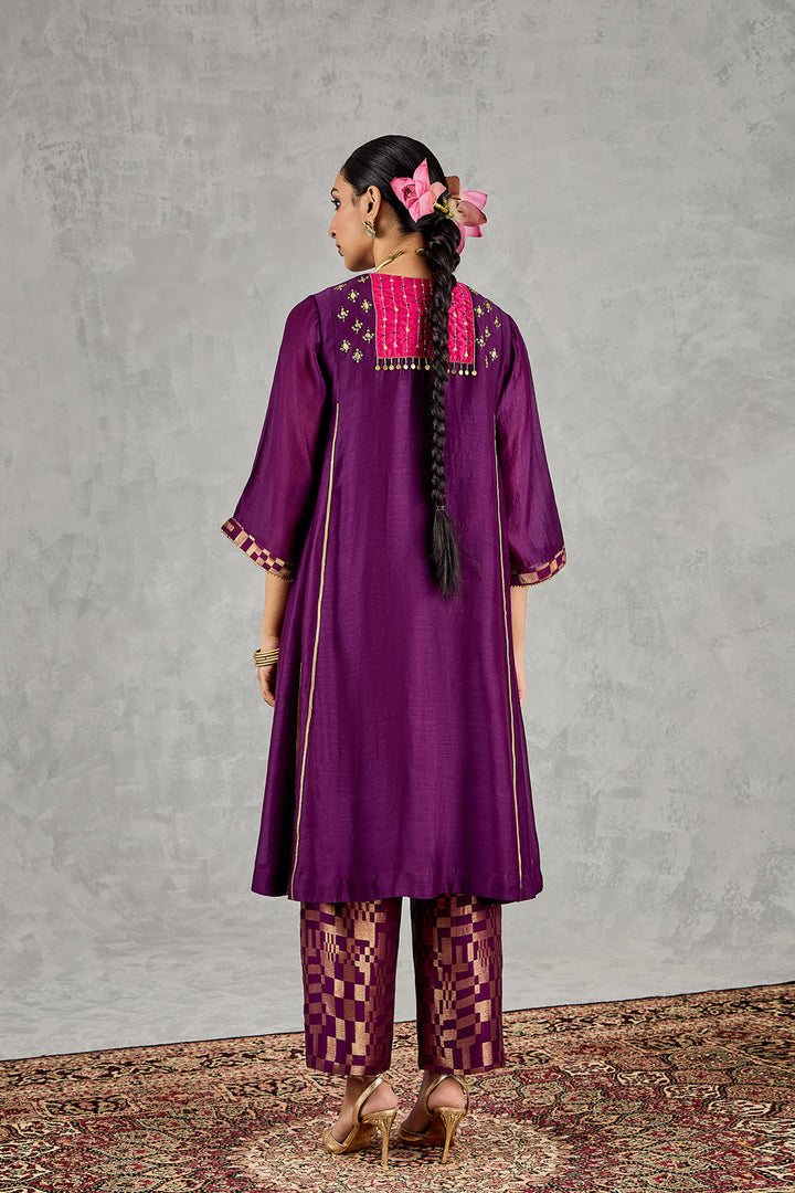 Purple Long Yoke Embroidery Kurta Set