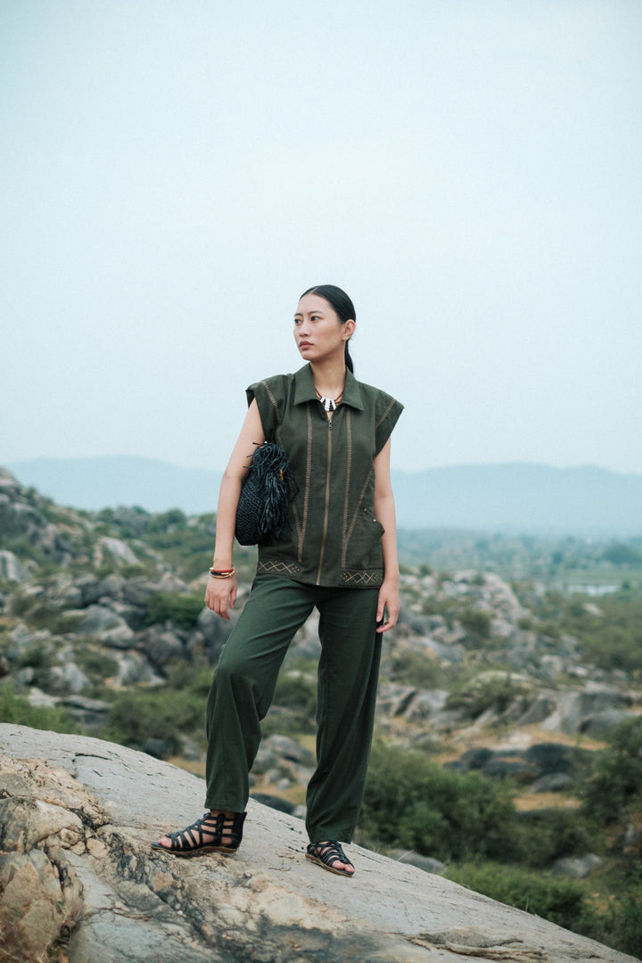 Handwoven Barrel Pants - Green