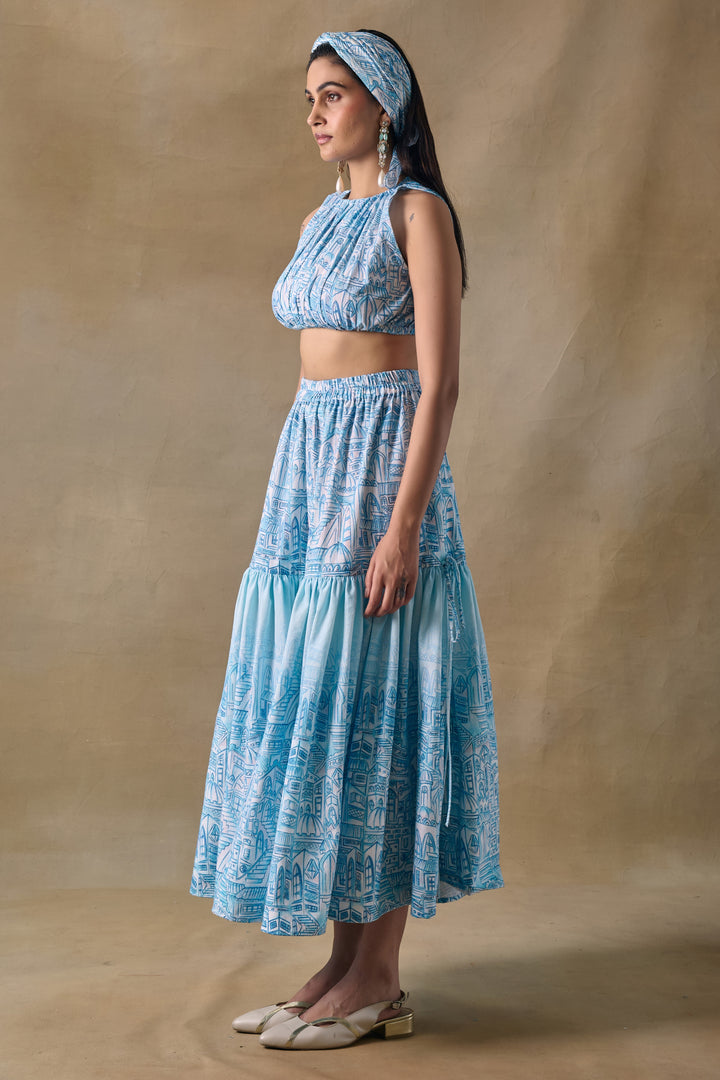 Blue Landscape Tiered Skirt