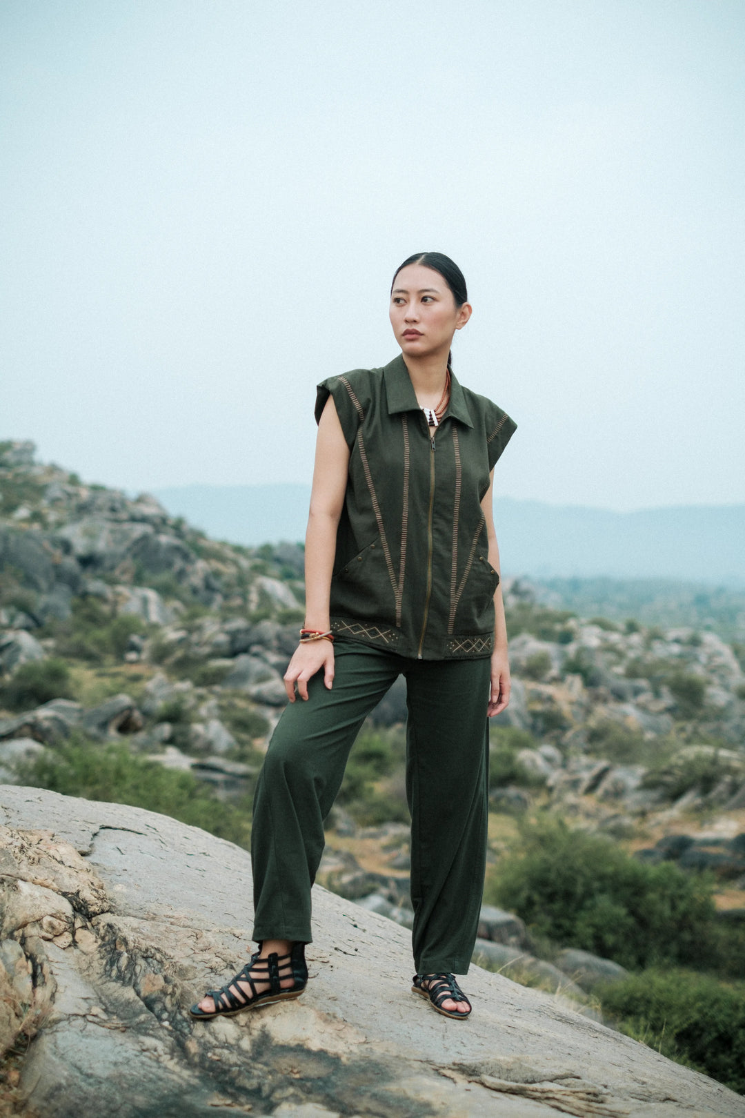 Handwoven Barrel Pants - Green