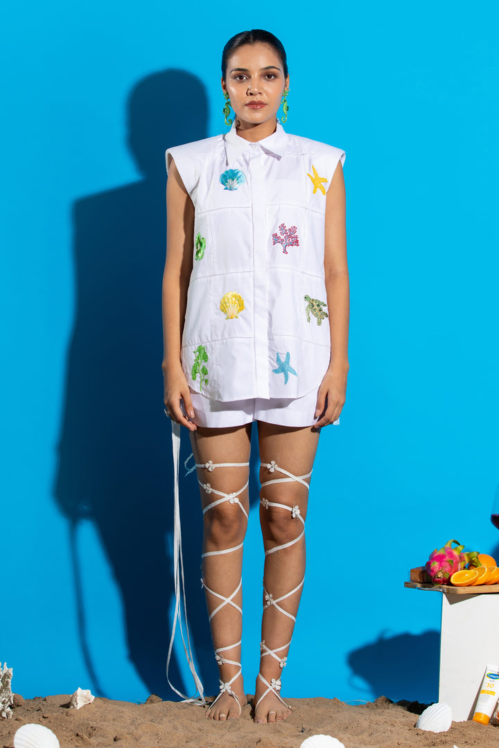 Marine-Inspired hand embroidered shirt
