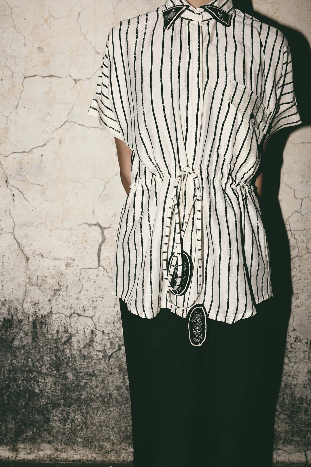 Stripe tie up shirt