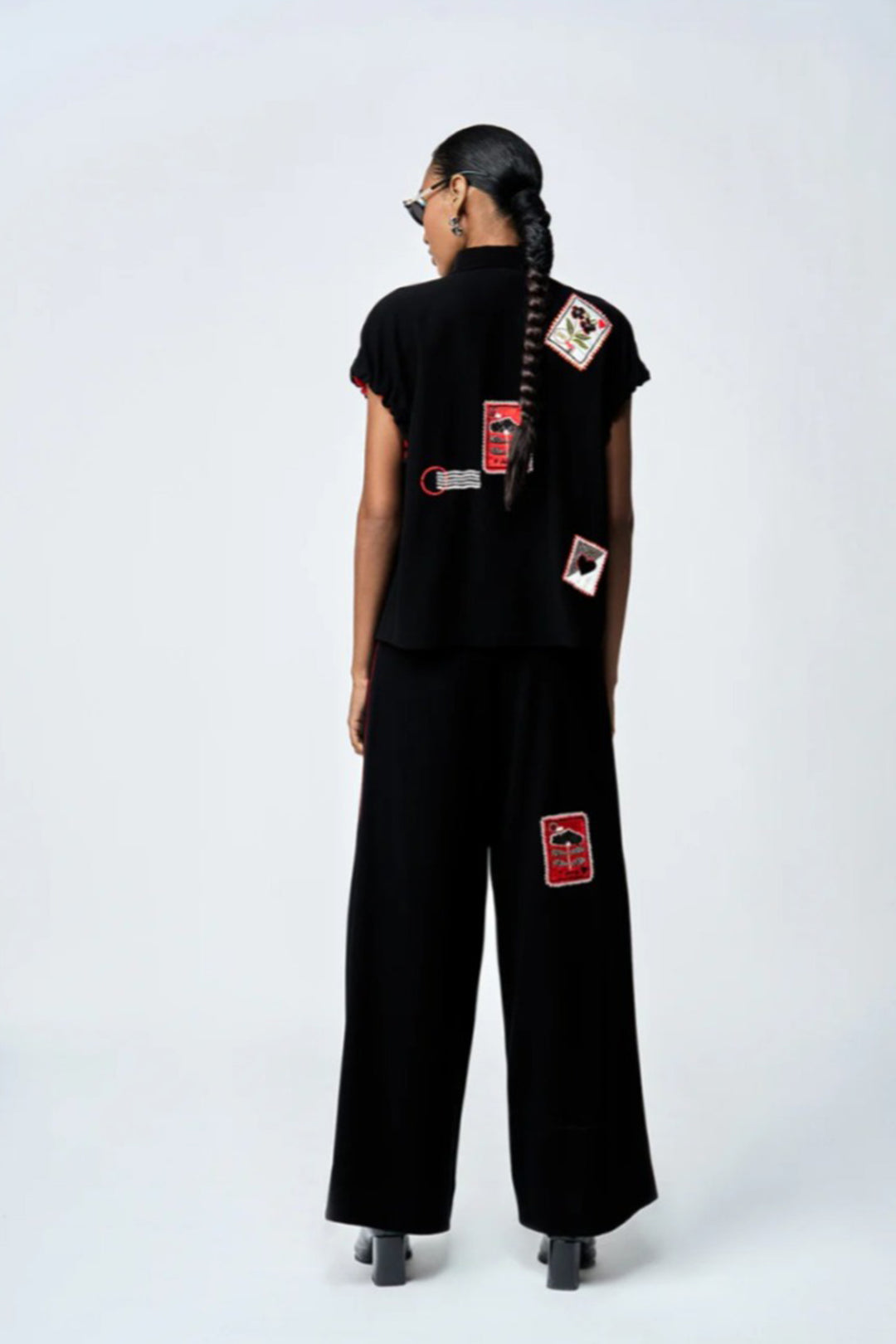 STAMP ELASTICATED TOP WITH FLARED PANTS