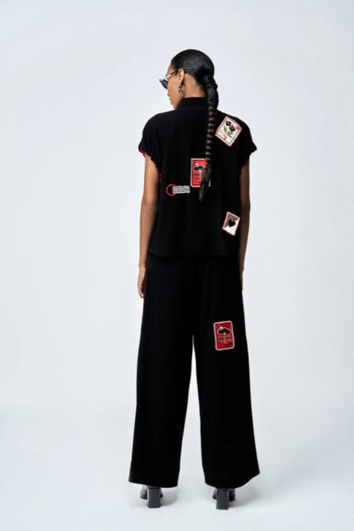 STAMP ELASTICATED TOP WITH FLARED PANTS