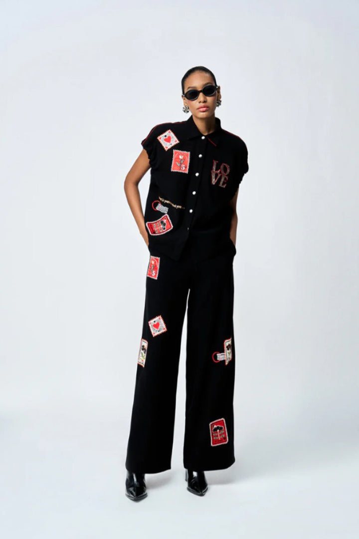 STAMP ELASTICATED TOP WITH FLARED PANTS