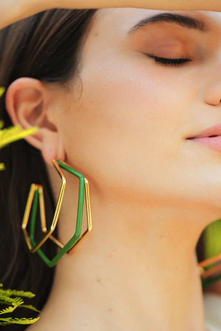 XL Trio Green Enamel Gold Hoops
