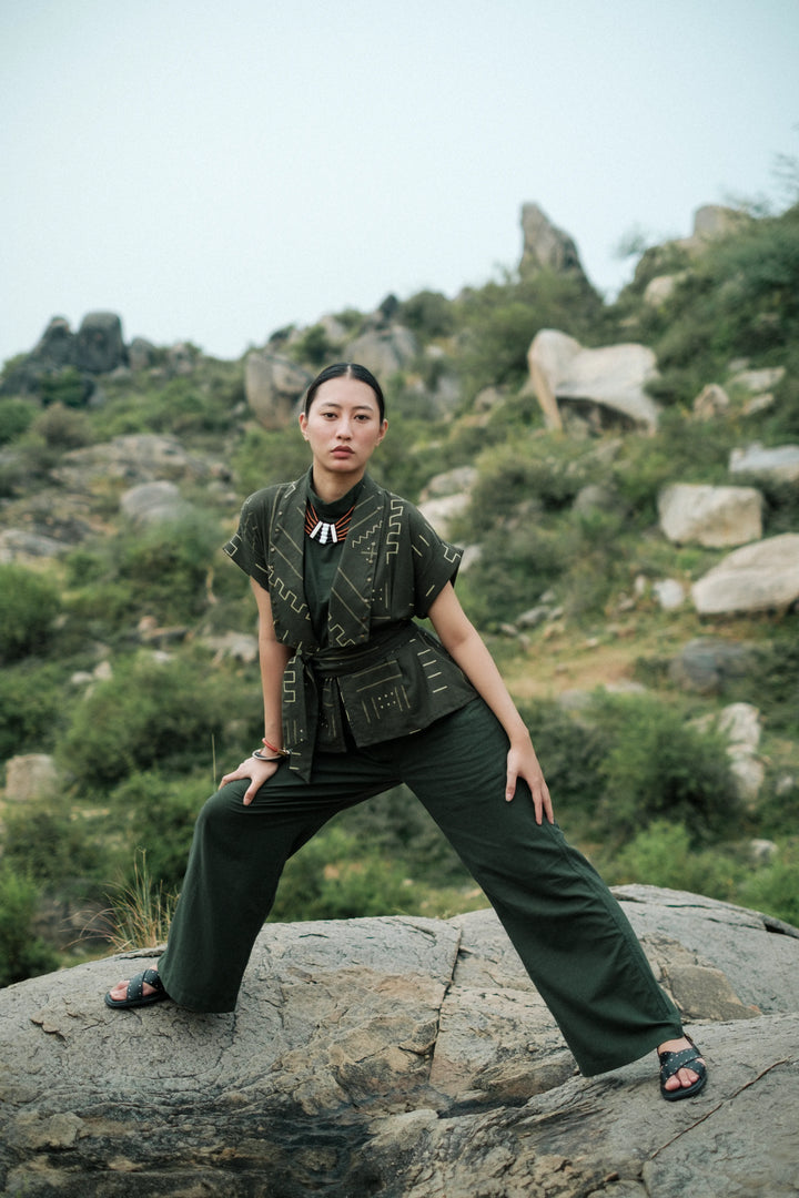 Handwoven Sailor Flared Pants - Green