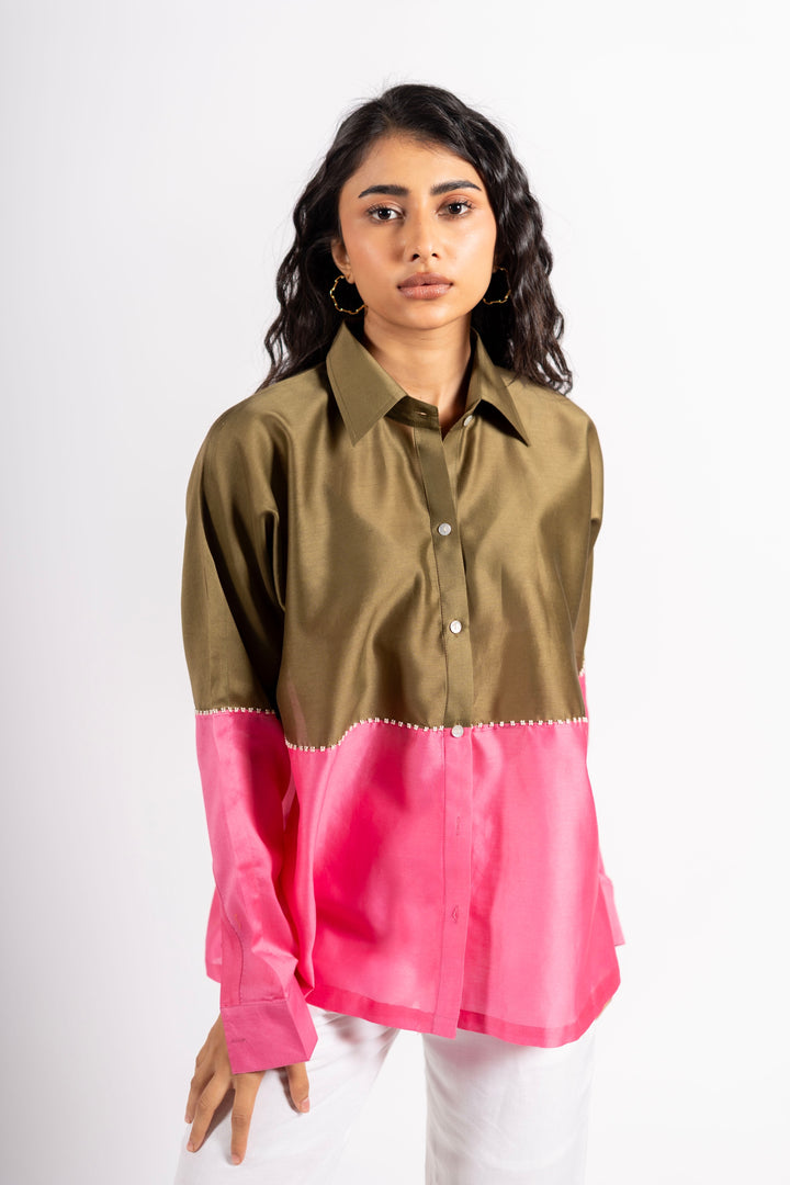 Beanie Shirt Two Tone Khakhi-Pink
