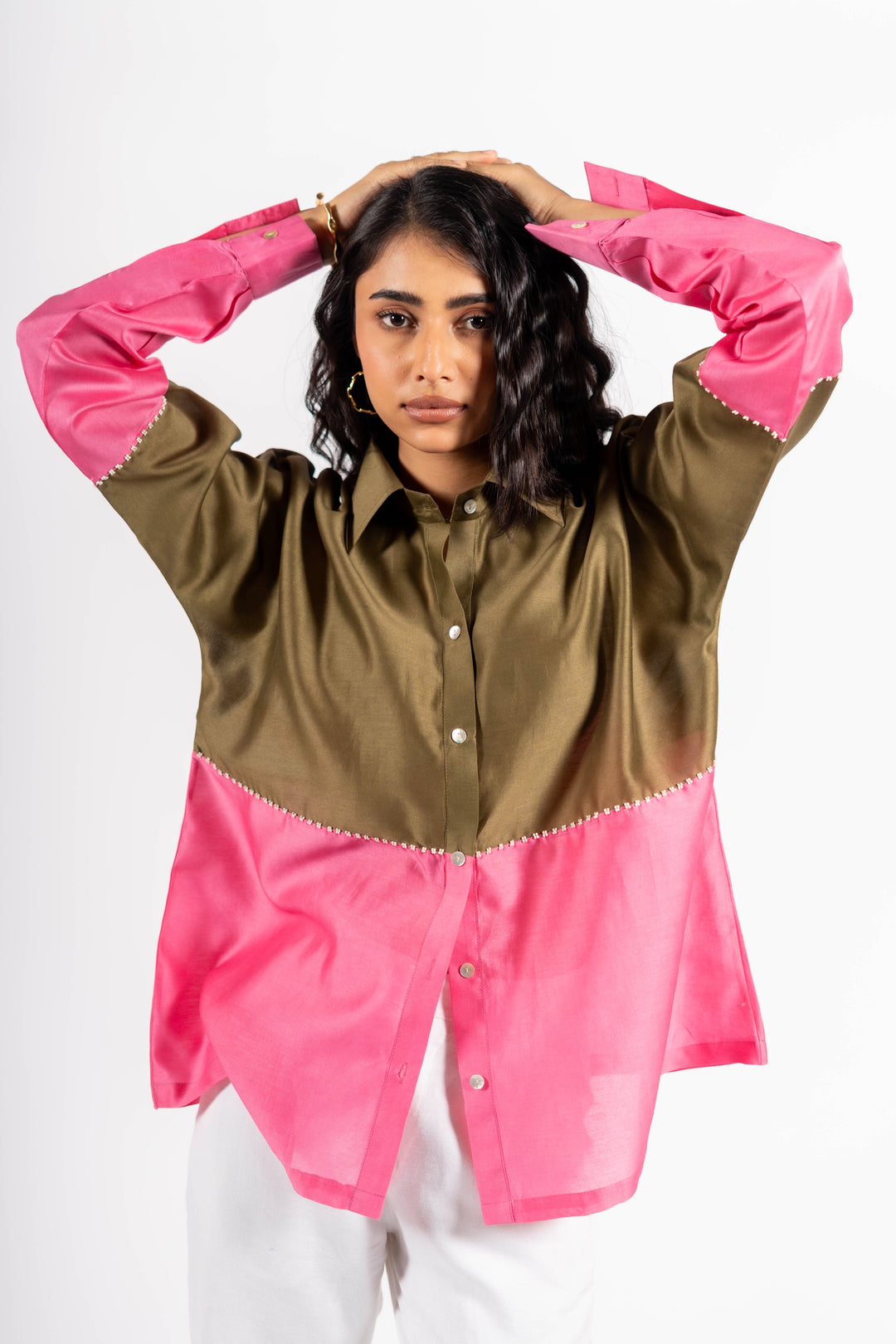 Beanie Shirt Two Tone Khakhi-Pink