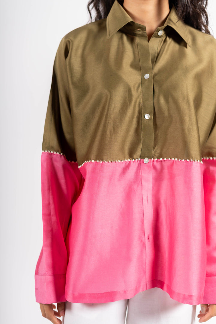 Beanie Shirt Two Tone Khakhi-Pink