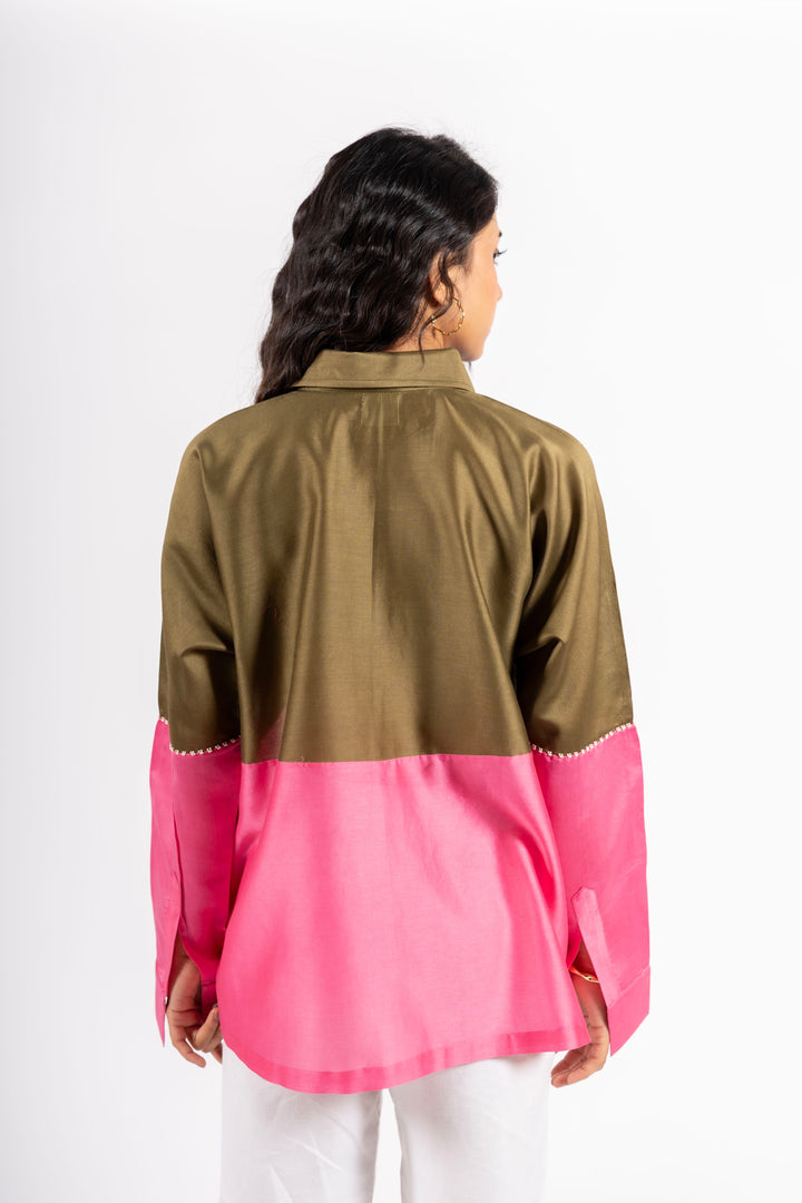 Beanie Shirt Two Tone Khakhi-Pink