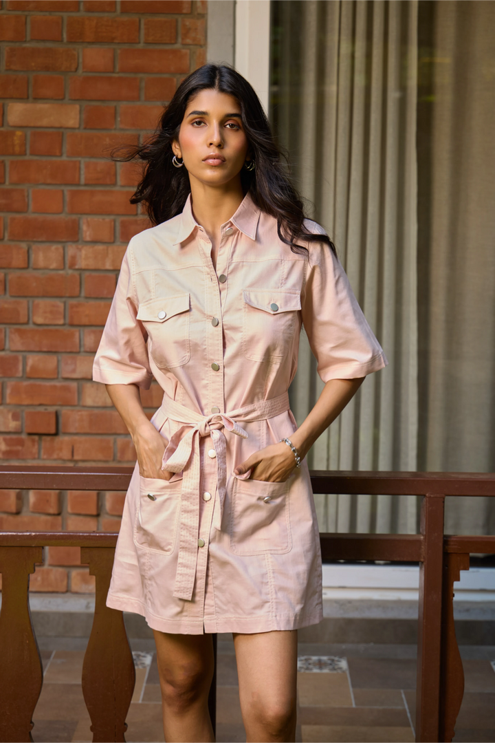 Blush Utility Shirt Dress