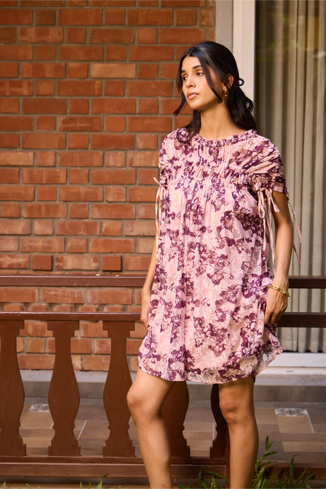Plum Lace Ruched Dress