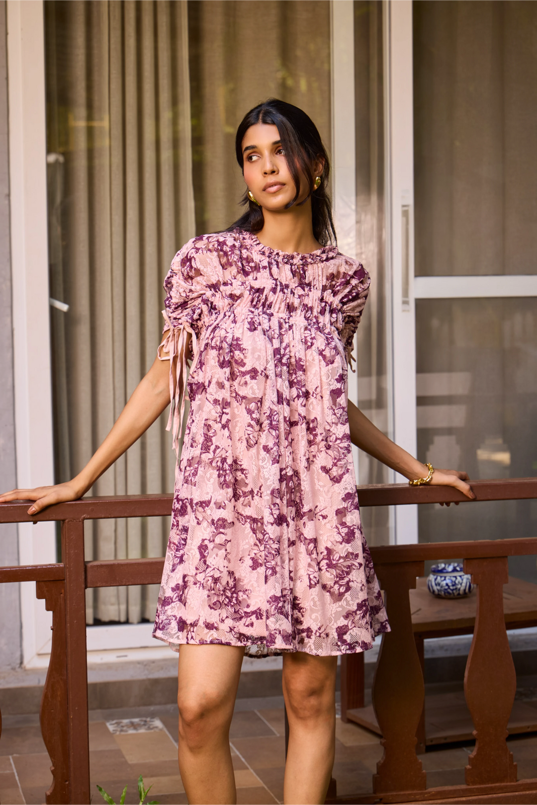Plum Lace Ruched Dress