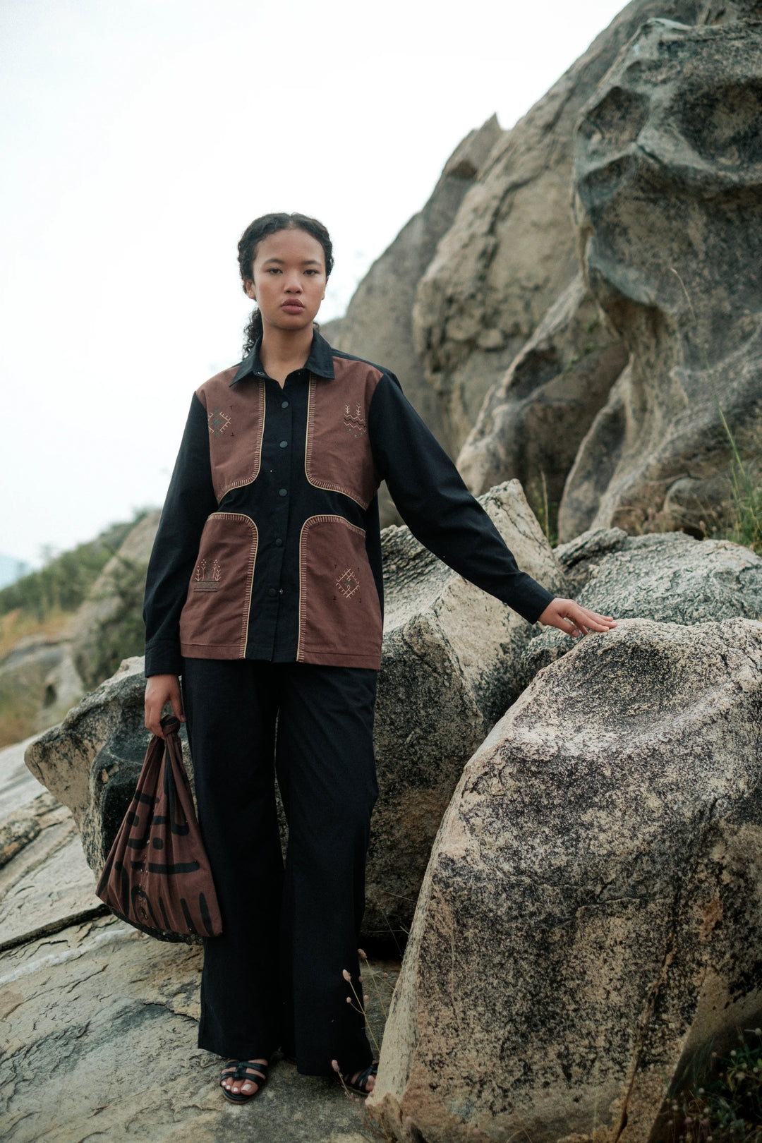 Handwoven Sailor Flared Pants - Black