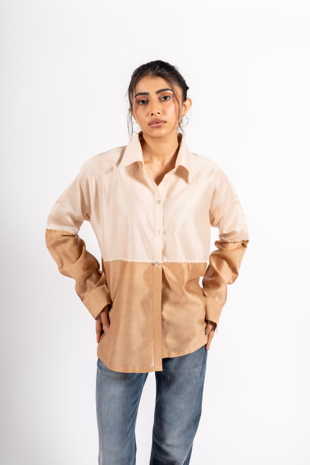 Beanie Shirt Two Tone Taupe-Ecru