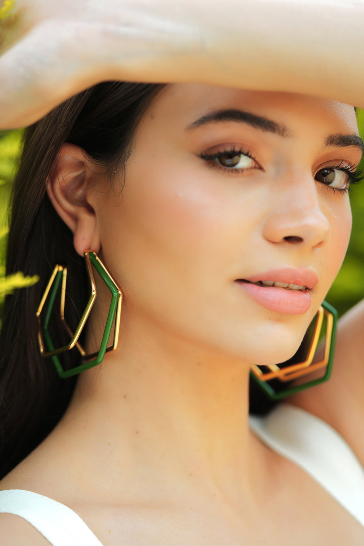 XL Trio Green Enamel Gold Hoops